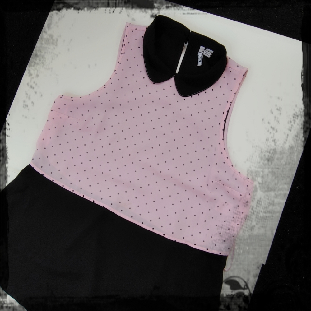 ELLE Pink and Black Polka Dots Blouse Size Small.